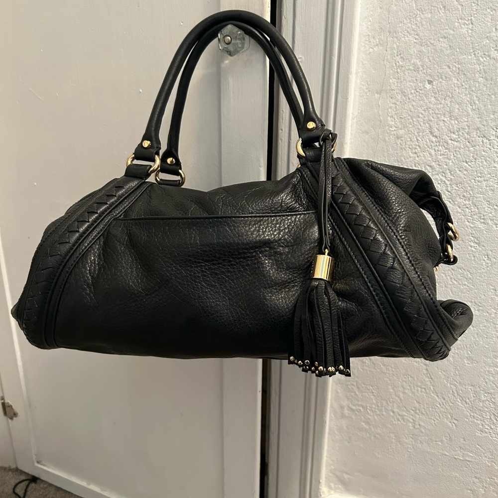 Redash Black Leather Handbag with Gold Accents